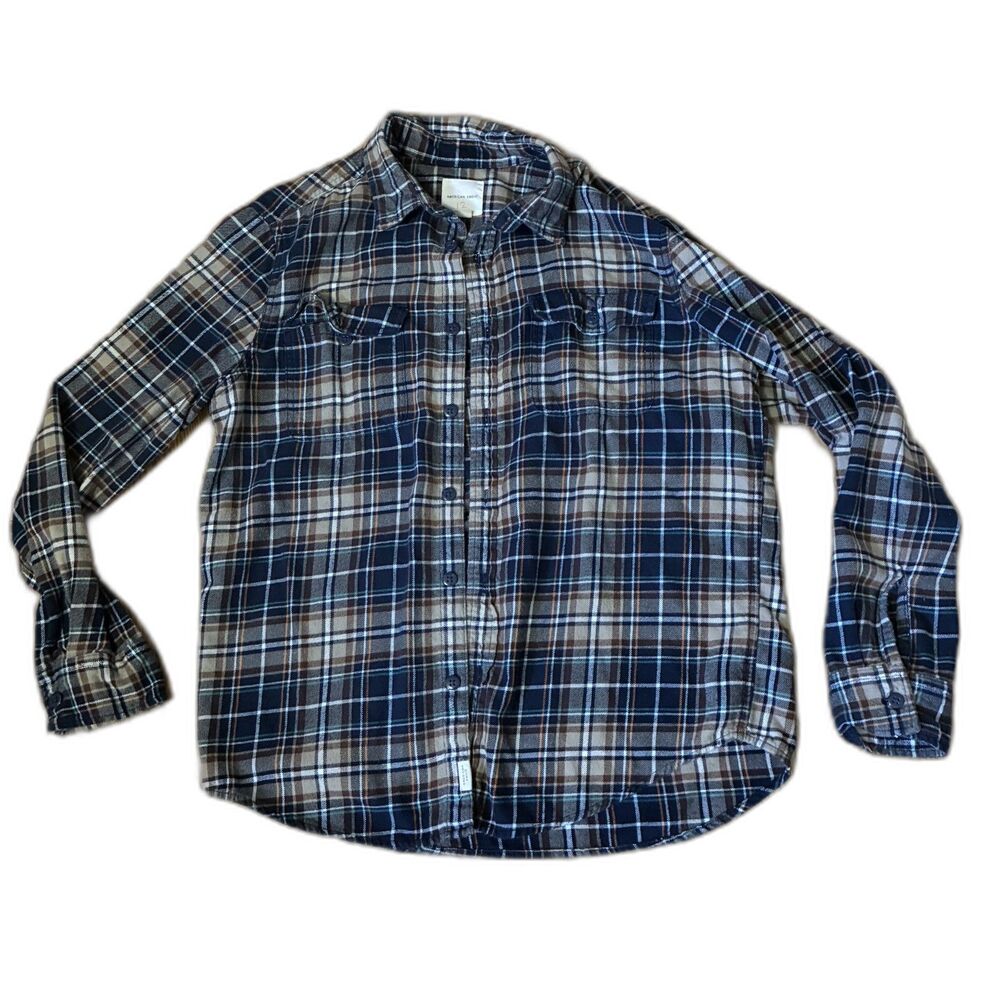 American Eagle Flannel Button Down Shirt Large Plaid Casual Soft Layering Camp